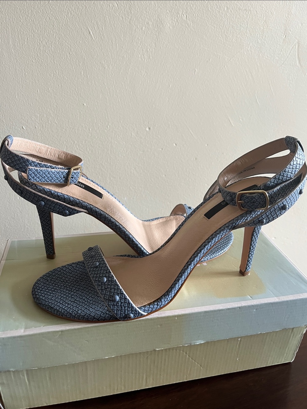 Kensie Blue Textured Ankle-Strap Stiletto Sandals
